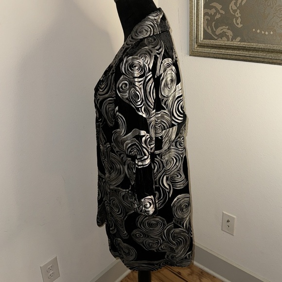 3 Sisters art deco circles print velvet swing blazer coat red polka dot lining S - Picture 6 of 10